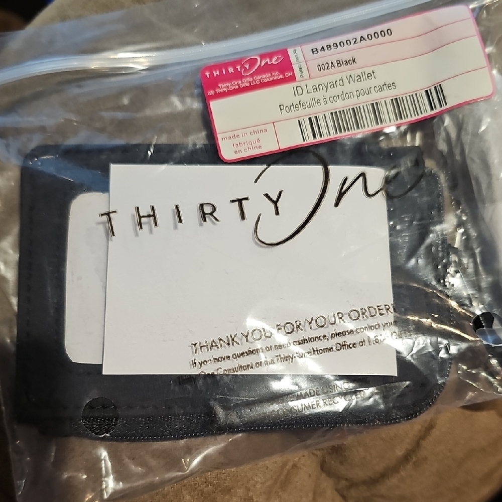 Thirty-One Black ID Wallet with Lanyard